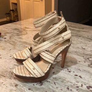 Cream and gold Joan & David platform sandals